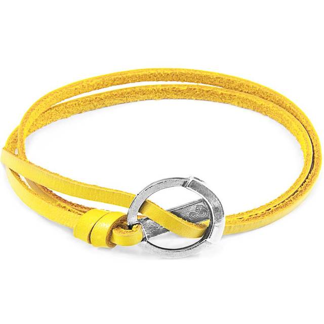 Mustard Yellow Ketch Anchor Silver and Flat Leather Bracelet