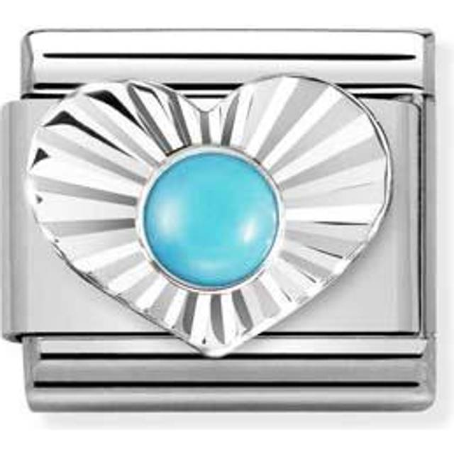 Nomination Classic Silvershine Fluted Bezel Heart Turquoise Charm - Silver,Turquoise - 0.9cm x 1.0cm