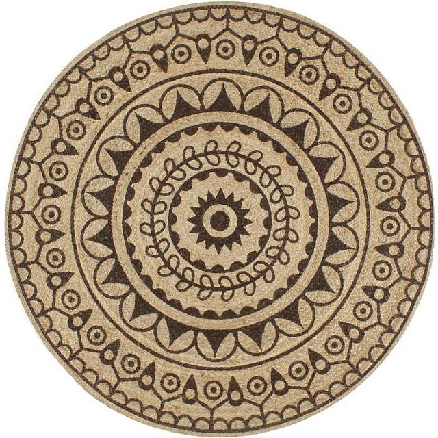 (dark brown pattern, 150 cm) vidaXL Handmade Rug Jute with White Print Floor Carpet Area Rug Floor Mat
