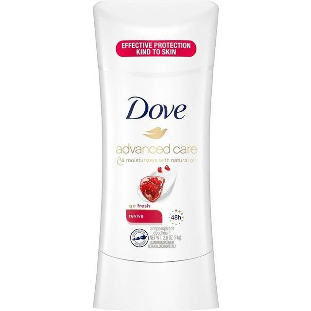 Dove Advanced Care Antiperspirant Deodorant Stick Revive to help skin barrier repair after shaving by boosting skin's ceramide levels 72 hour odor con