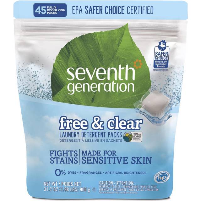 Seventh Generation  Laundry Detergent Packs  Free & Clear  Fragrance Free  45 Packs  1.98 lbs (900 g)