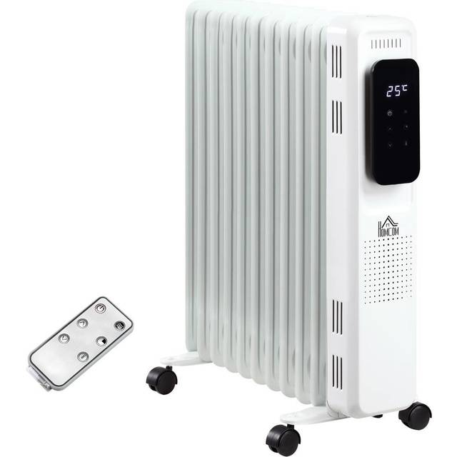 Homcom Oil Filled Radiator 11 Fin Portable Heater With Timer Remote Control In White - One Size