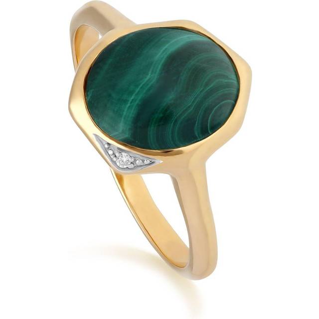 Irregular B Gem Malachite & Diamond Ring in Gold Plated Sterling Silver