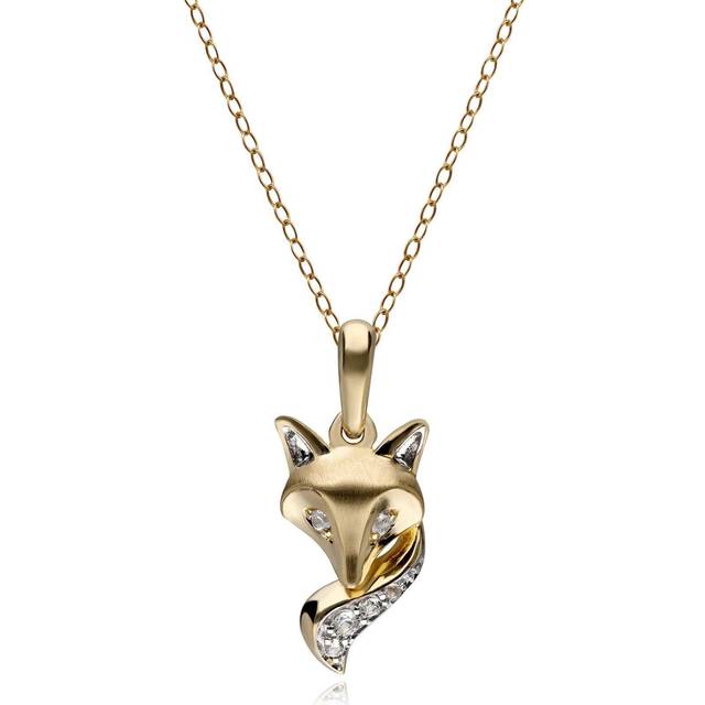 Gardenia White Sapphire Fox Pendant Necklace In 9ct Yellow Gold