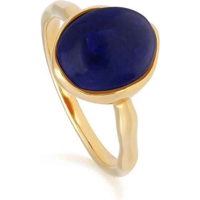 Irregular B Gem Lapis Lazuli Ring in Yellow Gold Plated Silver