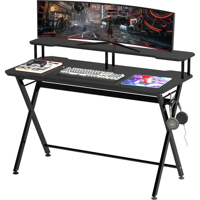 HOMCOM Gaming Computer Desk Writing Table Curved Front w/ Headphone Hook