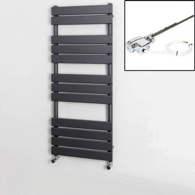 Dual Fuel Flat Panel Heated Towel Radiator - 1200 x 500mm - Thermostatic Anthracite