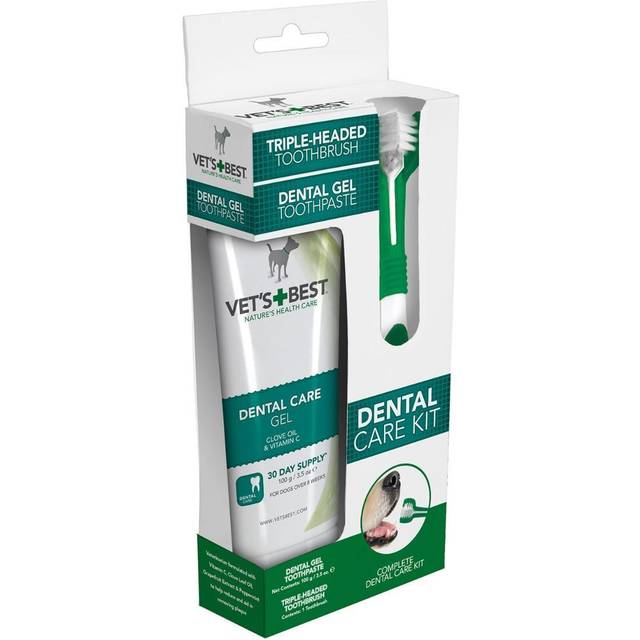 VET'S BEST Dog Triple Headed Toothbrush & Dental Gel Toothpaste Kit