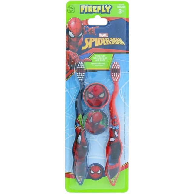 Spiderman Toothbrush Twin Pack with Caps for Kids Soft Filaments 3y+