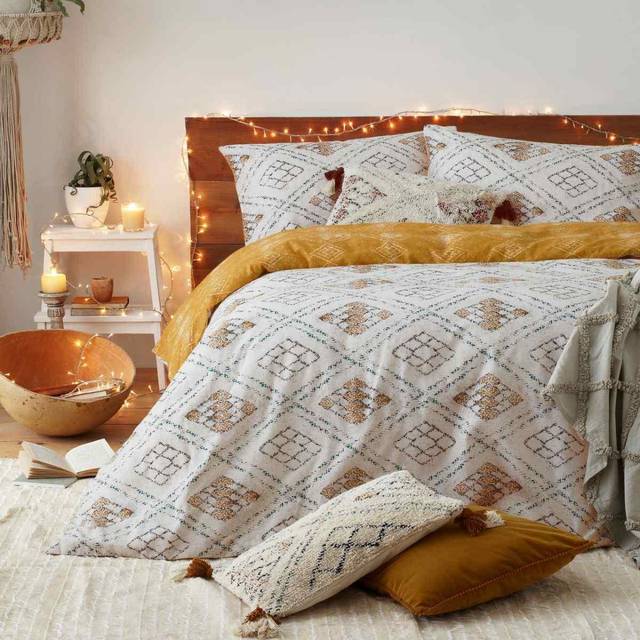 furn. Atlas Global Super King Ochre Brushed Cotton Duvet Set - Orange
