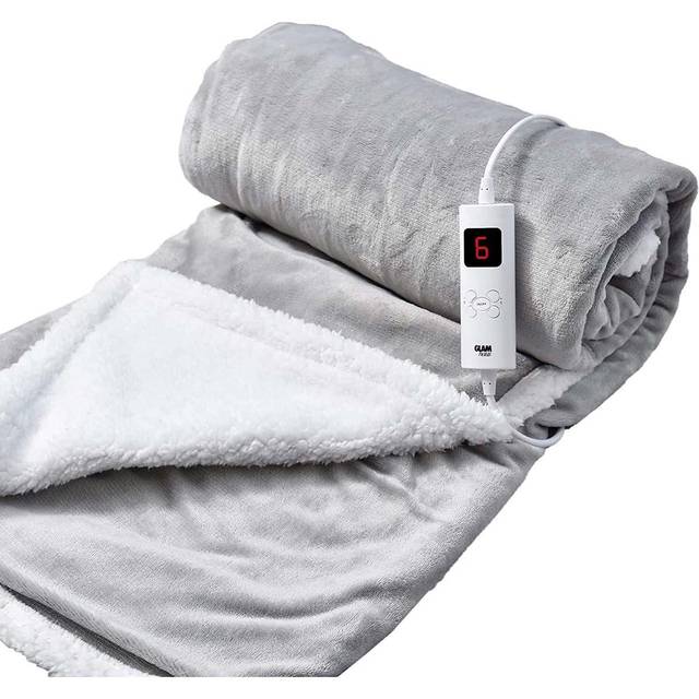 Glamhaus Heated Throw Electric Fleece Over Blanket Sofa Bed Large 160 X 130Cm - Light Grey, Grey
