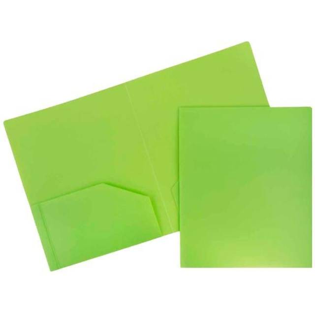 JAM PAPER Heavy Duty Plastic 2 Pocket Extra Tough School Folders - Lime Green - 6/Pack