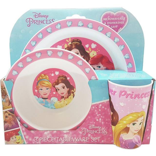 Disney Princess Kids Tableware Set  3 Piece Reusable PP Plate, Bowl & Cup Set for Children  Cinderella Mulan Belle Tumbler & Dinnerware Set for