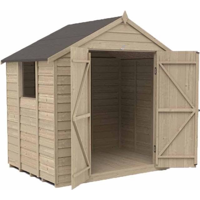 Forest Garden Double Door Overlap Apex Pressure Treated Shed - 7 x 5ft - Natural