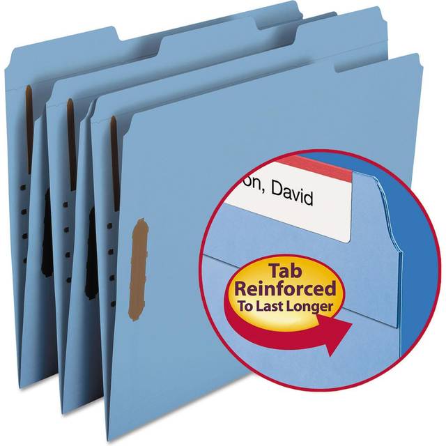 Smead Fastener File Folders, 50 Count, Blue, Reinforced 1/3-Cut Tabs, 2 Fasteners, Letter Size (12040)