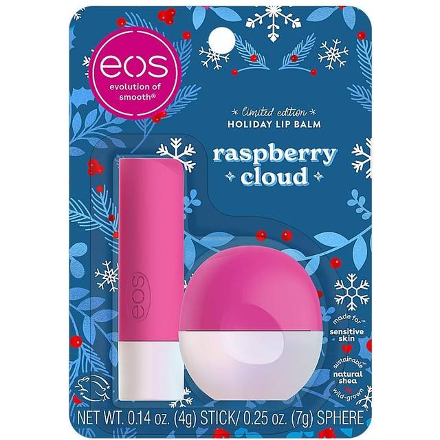 EOS Limited Edition Holiday Lip Balm  Raspberry Cloud & Blackberry Bellini  All-Day Moisture  Made for Sensitive Skin  0.14 oz  2-Pack  Clear