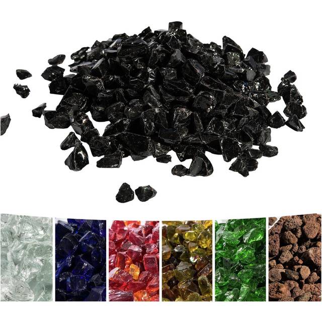 Teamson Home 1/2 Inch Reflective Fire Glass for Fire Pits 9 lb / 4 kg Bag Black, Black