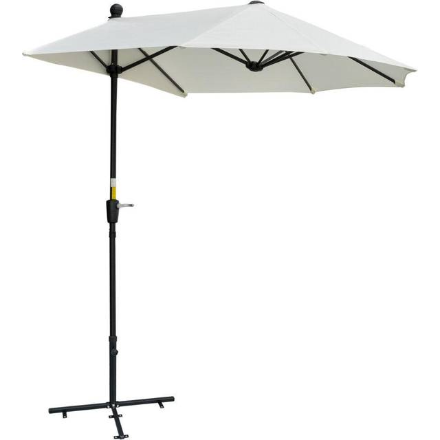Outsunny 2m Half Parasol w/ Crank Handle, Cross Base and Double-Sided Canopy - Cream White, Cream