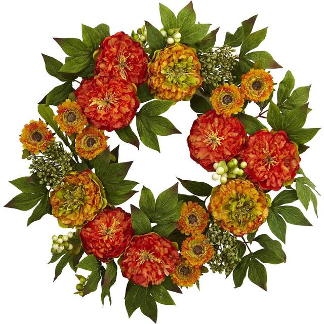 Nearly Natural Peony And Mum Wreath