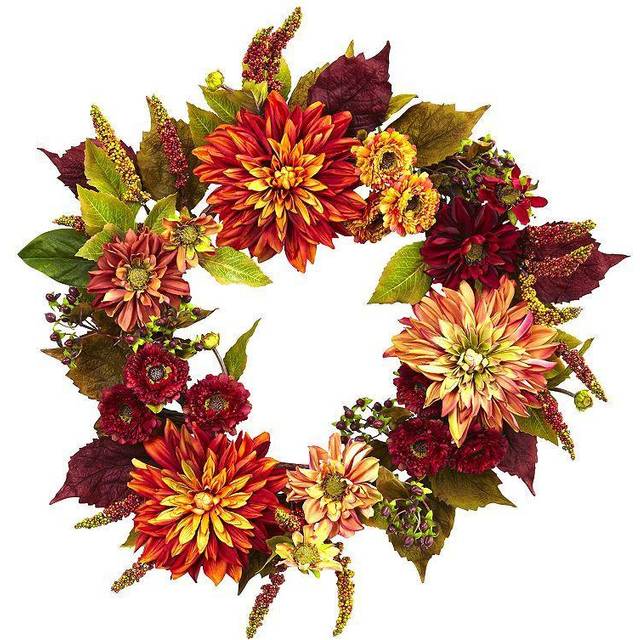 Nearly Natural 22In Dahlia & Mum Wreath