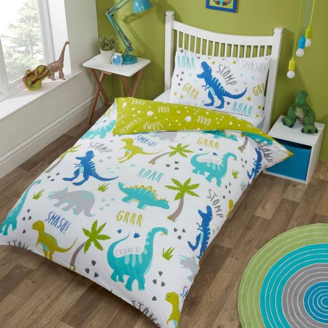 Dinosaurs Duvet Cover T-Rex Kids Boys Single Bed Quilt Bedding Set Green & Blue