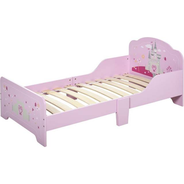 HOMCOM Kids Princess Castle Bed With Side Rails 6 Feet Slats Home 3 To 6 Yrs Pink, Pink