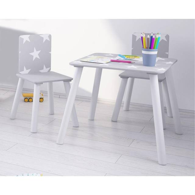Crow Children's 3 Piece Writing Table and Chair Set - Grey (45cm H X 50cm L X 50cm D)