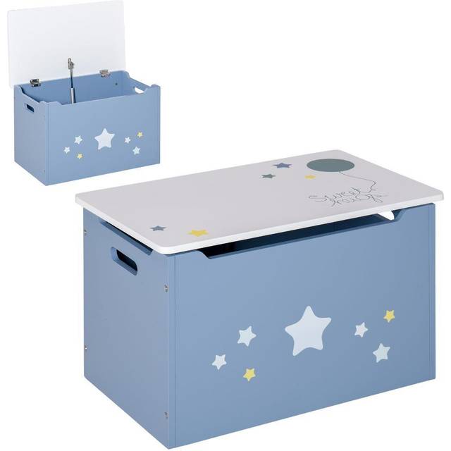 Kids Wooden Toy Storage Chest with Gas Stay Bar Safety Hinges Lid 55 x 34 x 35.5cm Blue w/ | TJ Hughes