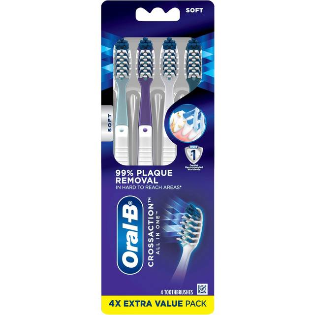 Oral-B, CrossAction All In One Toothbrush, Soft, 4 Toothbrushes