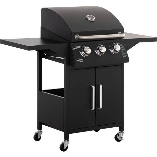 Outsunny 3 Burner Deluxe Gas BBQ Steel Black