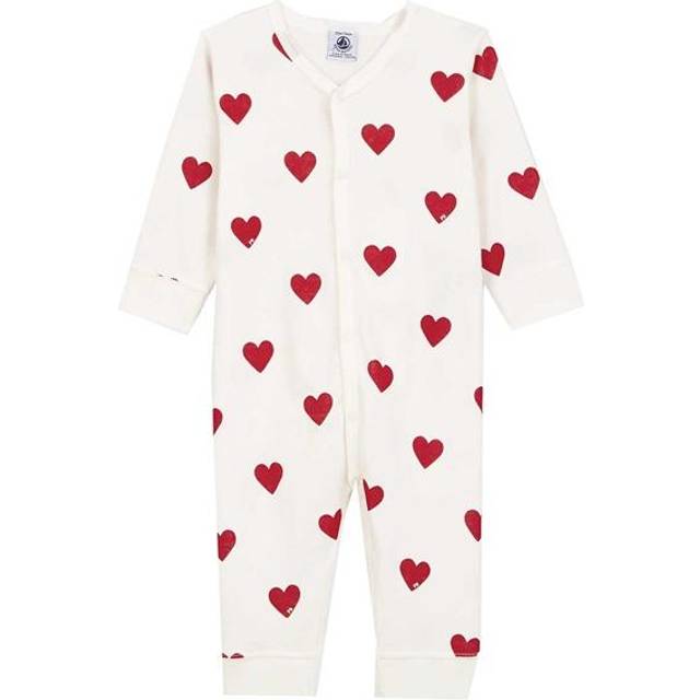 PetitBateau Baby Organic Cotton Heart Print Sleepsuit, Marshmallow/Terkuit
