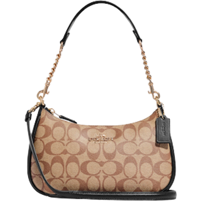 Coach Womens Signature Teri Shoulder Bag with Chain Strap - Beige - One Size
