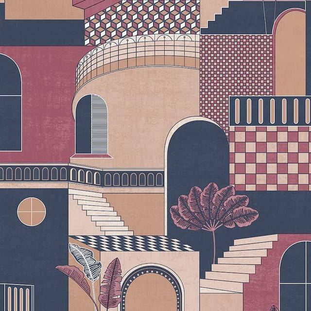 Holden Decor Medina Red and Navy Wallpaper - 53cm x 10.05m