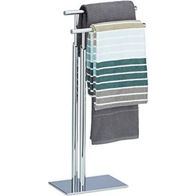 Towel Holder Freestanding, Towel Rack, 2 Rails, h x b x d: approx. 78 x 46 x 20 cm, Chromed Towel Stand, Silver - Relaxdays