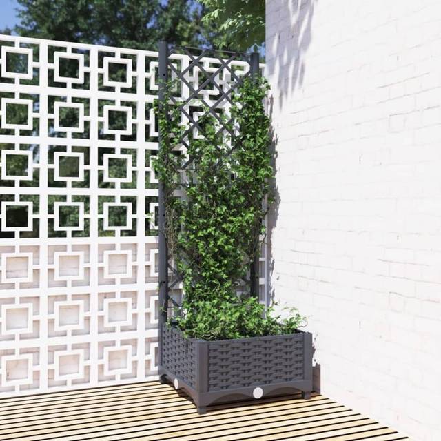 vidaXL Garden Planter with Trellis Blue Grey 40x40x121.5 cm PP