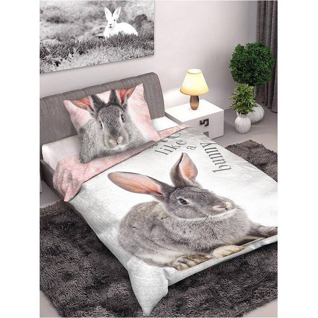 Bunny Rabbit Single Cotton Duvet Cover and Pillowcase Set - European