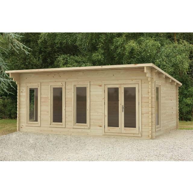 Forest Garden Wolverley Pent Roof Double Glazed Log Cabin 6.0m x 4.0m Natural Timber Mixed Softwood