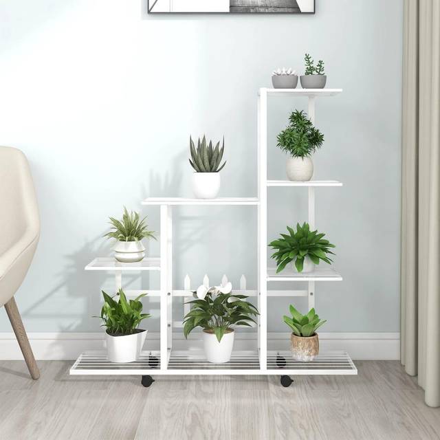 vidaXL blomsterstativ med hjul metal hvid Plantekasse