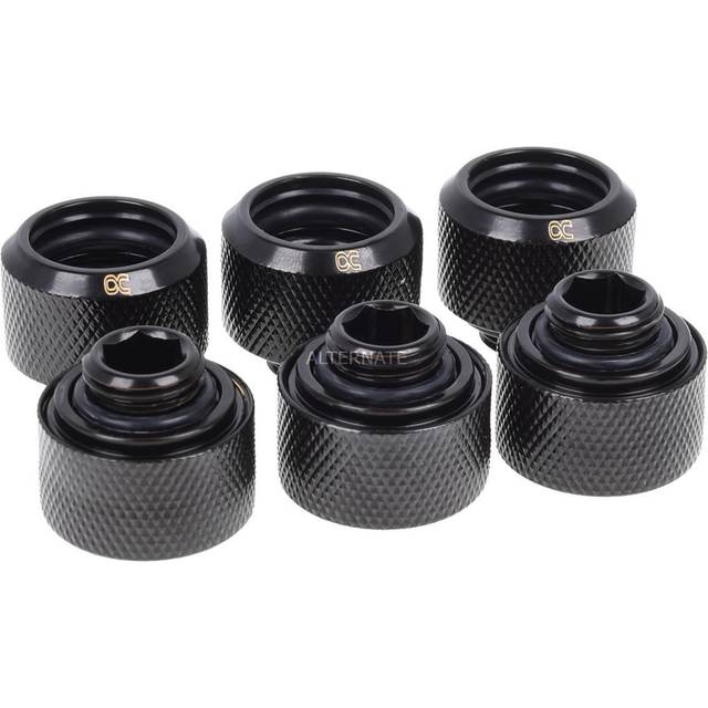 Alphacool g1/4 17234 black hard tube compression fittings - six pack uk