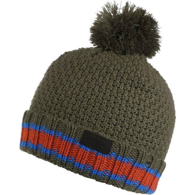 (11-13 Yrs, Dark Khaki) Regatta Kids Davin Knit Knitted Fleece Lined Warm Winter Beanie Bobble Hat