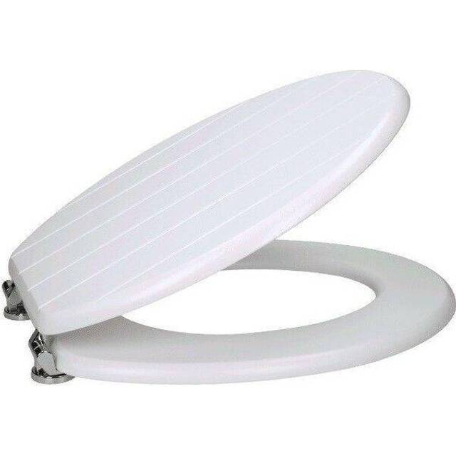 White Groove Design Wooden Bathroom Toilet Seat with Chrome Hinges