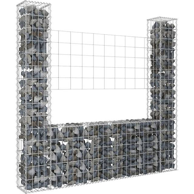 vidaXL U-shape Gabion Basket with 2 Posts Iron 140x20x150 cm - Silver