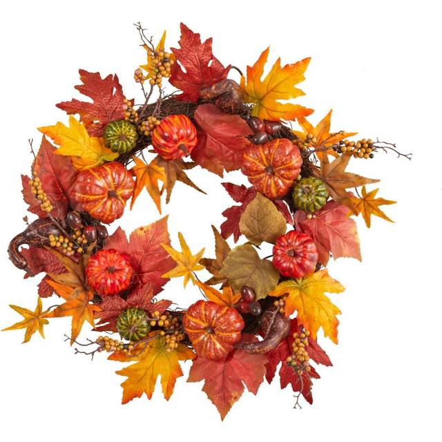 Nearly Natural Autumn Pumpkin & Berries Artificial Fall Wreath 24In
