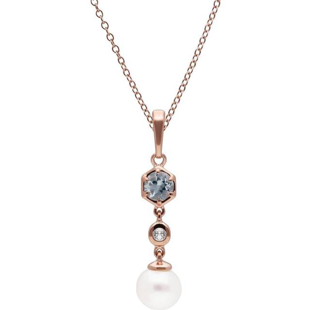 Modern Pearl, Aquamarine & Topaz Drop Pendant in Gold Plated Sterling Silver - White