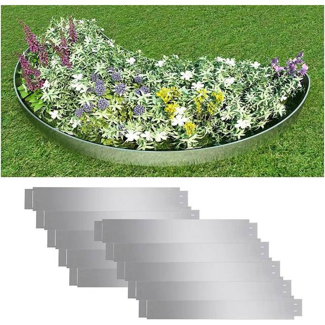 vidaXL Set of 10 Flexible Lawn Fence Galvanised Steel 100 x 14 cm - Silver