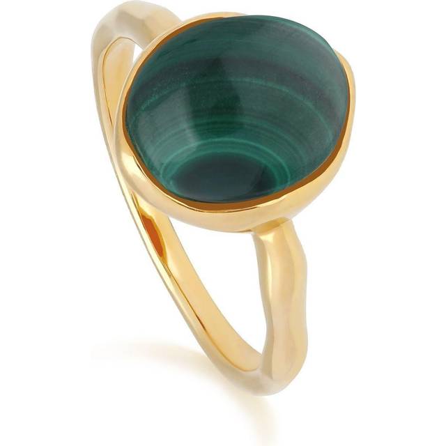 Irregular B Gem Malachite Ring in Yellow Gold Plated Silver