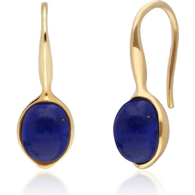 Irregular B Gem Lapis Lazuli Drop Earrings in Yellow Gold Plated Silver