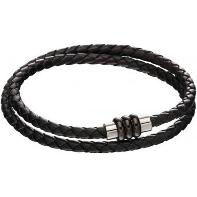 Fred Bennett Black Leather Magnetic Section Tube Clasp Bracelet - black