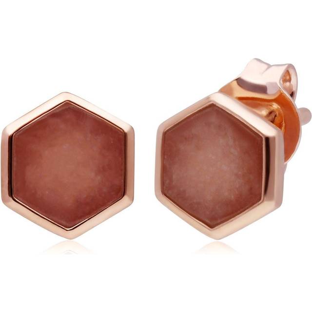 Micro Statement Rhodochrosite Stud Earrings in Rose Gold Plated 925 Sterling Silver - Red