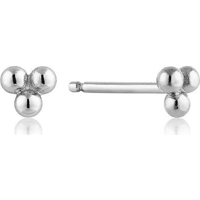 Silver Rhodium Plated Modern Triple Ball Stud Earrings E002-01H